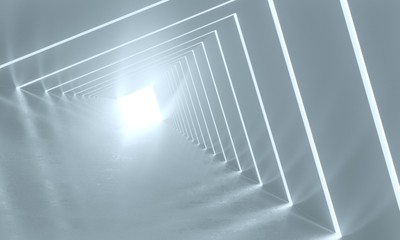 Abstract background with symmetric white tunnel interior. 3d rendering