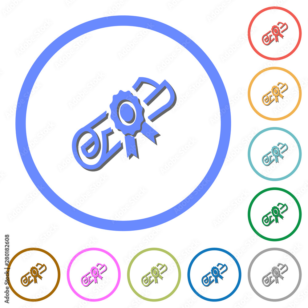 Poster diploma scroll with seal icons with shadows and outlines