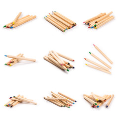 Fototapeta premium set of Wooden colorful ordinary pencils isolated on a white background