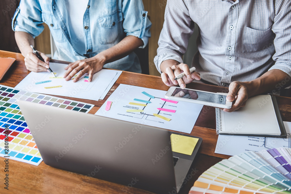 Canvas Prints team of creative web/graphic designer planning, drawing website ux app for mobile phone application 