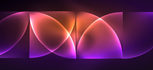 Neon glowing techno lines, hi-tech futuristic abstract background. Template with abstract shapes in dark space