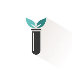 Lab plant icon. Chemistry test tube with two leaves. Vector illustration