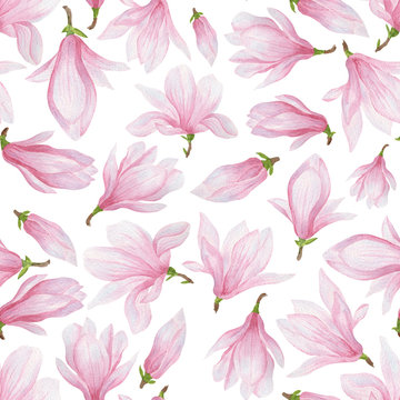 seamless pattern of pink magnolias