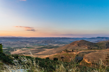 Fototapeta na wymiar Beautiful Landscape at Sunset, Mazzarino, Caltanissetta, Sicily, Italy
