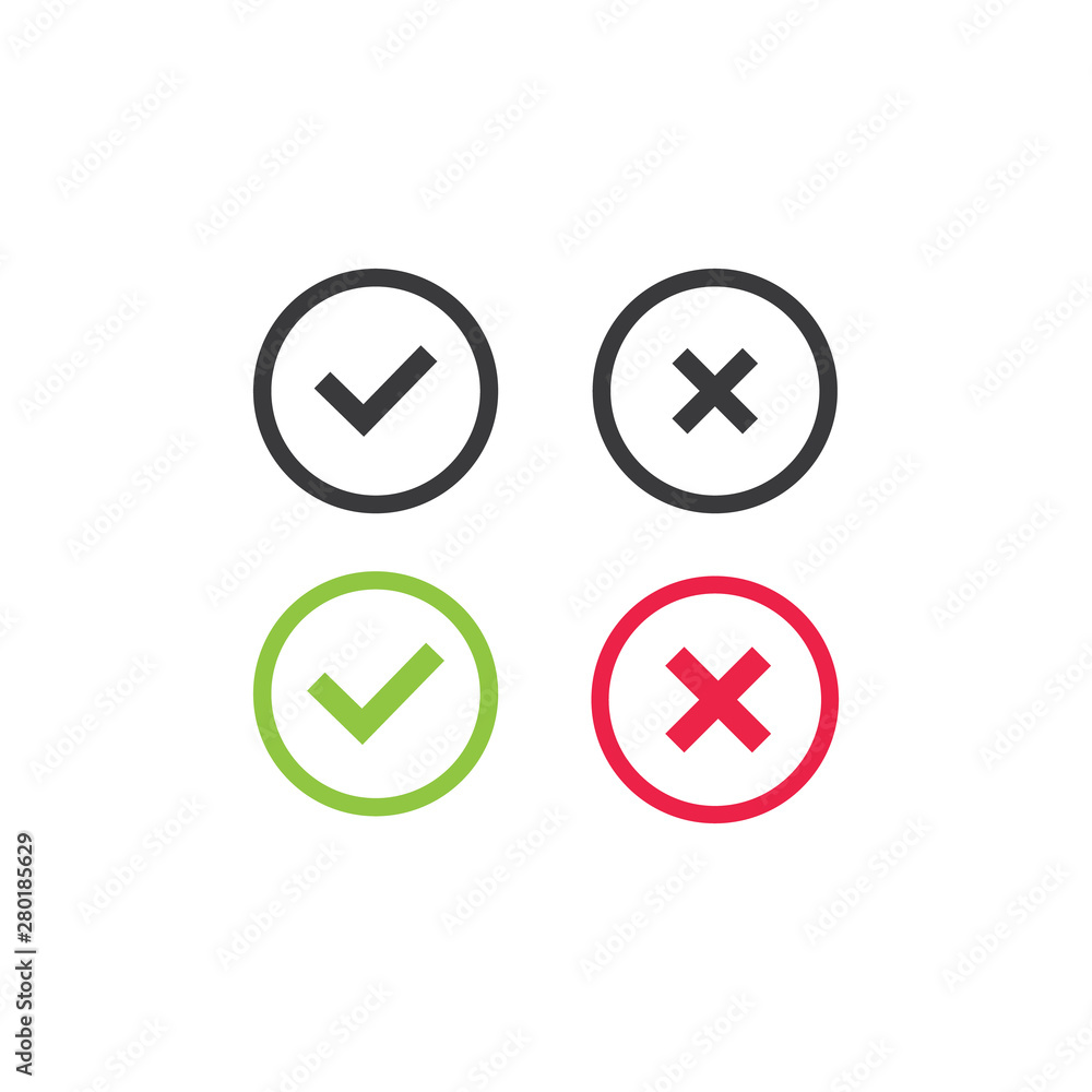 Aufkleber right and wrong icons set of check marks.