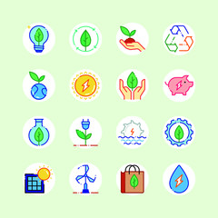 Sustainable Energy Icon Pack. Modern Color Line Style Signs.