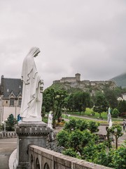 Sanctuary in Lourdes in France, cloudy weather