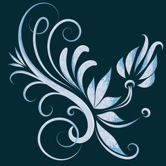 Vector morse pattern of floral white-blue curls.