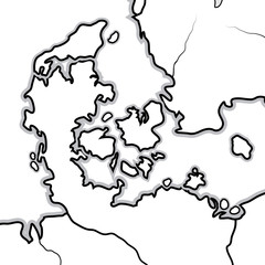 World Map of DENMARK: Denmark, Jutland, Zealand, Scandinavia, North Europe, North Sea. Geographic chart with sea coastline and islands.
