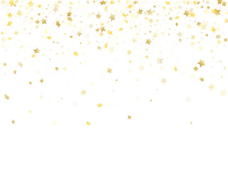 Flying gold star sparkle vector with white background.