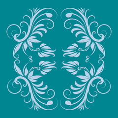 Fototapeta na wymiar Vector green floral monochrome pattern on turquoise background