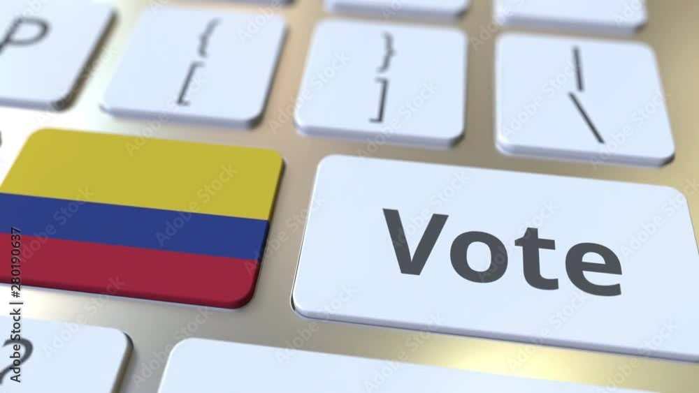 Poster vote text and flag of colombia on the buttons on the computer keyboard. election related conceptual 