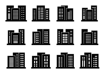 Icons buildings and company set, Vector bank and office collection on white background