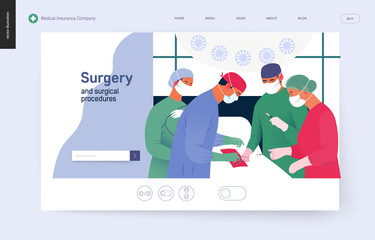 Medical insurance - surgery and surgical procedures -modern flat vector concept digital illustration - surgeons and operation nurses on surgical operation in operating room, team of doctors concept