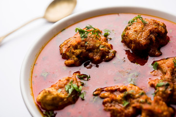 Lauki Kofta Curry made using Bottel Gourd or Doodhi, served in a bowl or karahi. selective focus