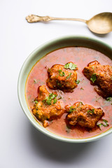 Lauki Kofta Curry made using Bottel Gourd or Doodhi, served in a bowl or karahi. selective focus