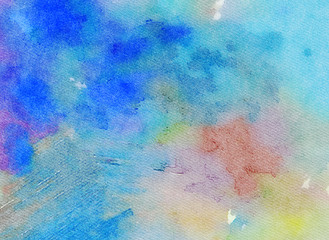 Abstract watercolor background with wet paint splashes on paper, graphic painting texture with art elements and effects