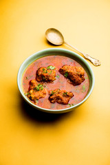 Lauki Kofta Curry made using Bottel Gourd or Doodhi, served in a bowl or karahi. selective focus