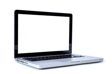 Laptop computer with blank screen isolated on white background, with selection path.