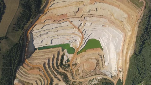TURNOV, CZECH REPUBLIC - JUNE, 2019: Aerial drone view of a chalkpit near Turnov city.