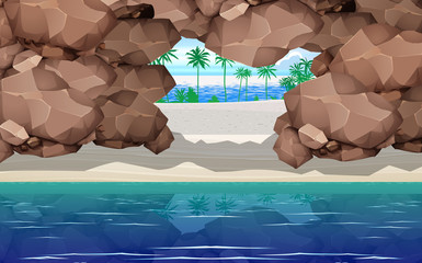 landcape of rock tunnel at the baech on the island