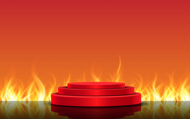 red podium with flame background  © เอกชัย โททับไทย