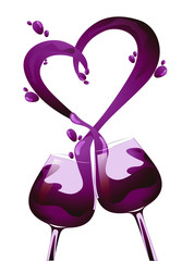Two Glasses of Red Wine Abstract Heart Splash. Vector illustration