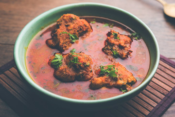 Lauki Kofta Curry made using Bottel Gourd or Doodhi, served in a bowl or karahi. selective focus