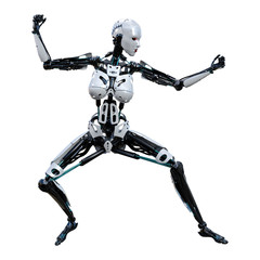3D Rendering Female Robot on White