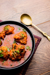 Lauki Kofta Curry made using Bottel Gourd or Doodhi, served in a bowl or karahi. selective focus