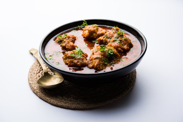 Lauki Kofta Curry made using Bottel Gourd or Doodhi, served in a bowl or karahi. selective focus