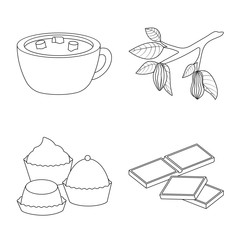 Vector design of cocoa and beans symbol. Set of cocoa and sweetness stock vector illustration.