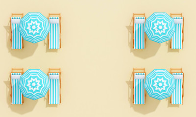 group lounger with an umbrella on sand color top view