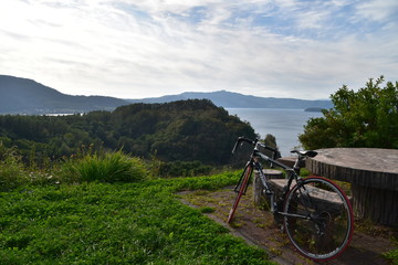 Fototapeta premium Landscape with Lake Toya and mountain in Toya, Hokkaido, Japan