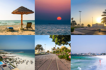 Collage with beautiful views of Ajman. UAE