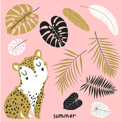 Fototapeta na wymiar Tropical palms leaves set. Botanical summer leaf collection. Stylish, trendy design. Vector illustration
