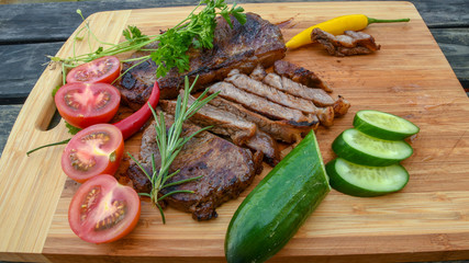 grilled salmon steak with vegetables