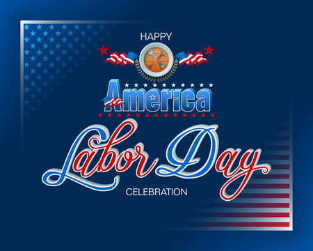  Holidays, design background with 3d texts, hammer and wrench and national flag colors for celebration of Labor day in America; Vector illustration 
