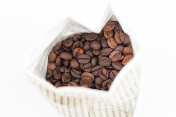 Coffee beans isolated on white background.Copy space