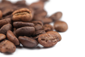 Coffee beans isolated on white background.Copy space