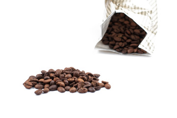 Coffee beans isolated on white background.Copy space