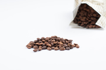 Coffee beans isolated on white background.Copy space
