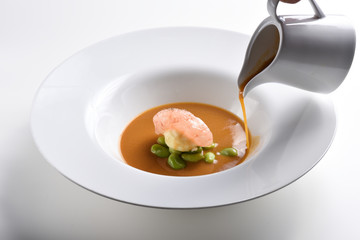 Fine dining, shrimps soup
