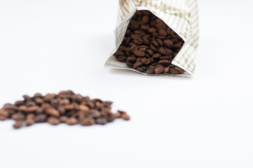 Coffee beans isolated on white background.Copy space
