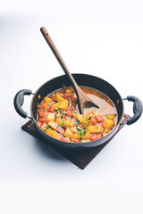 Lauki/doodhi ki Sabji also known as bottle gourd curry. served in a bowl or karahi. selective focus