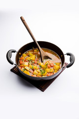 Lauki/doodhi ki Sabji also known as bottle gourd curry. served in a bowl or karahi. selective focus