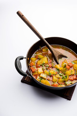Lauki/doodhi ki Sabji also known as bottle gourd curry. served in a bowl or karahi. selective focus