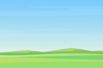 Fully minimalistic simple empty Meadow green fields landscape, great design for any purposes. Cartoon vector illustration.