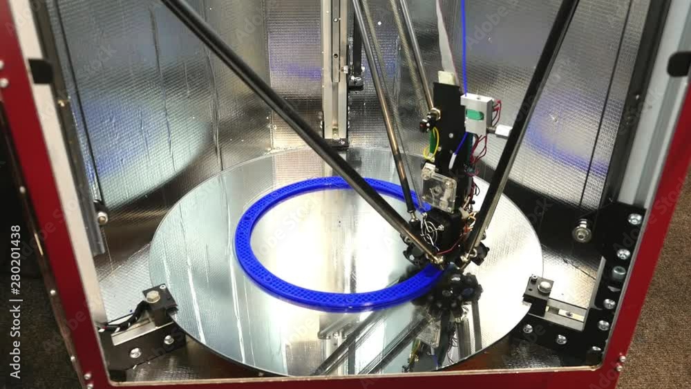 Poster 3d printing printer bright model close-up. media. automatic 3d printer performs plastic modeling in 
