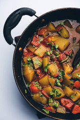 Lauki/doodhi ki Sabji also known as bottle gourd curry. served in a bowl or karahi. selective focus